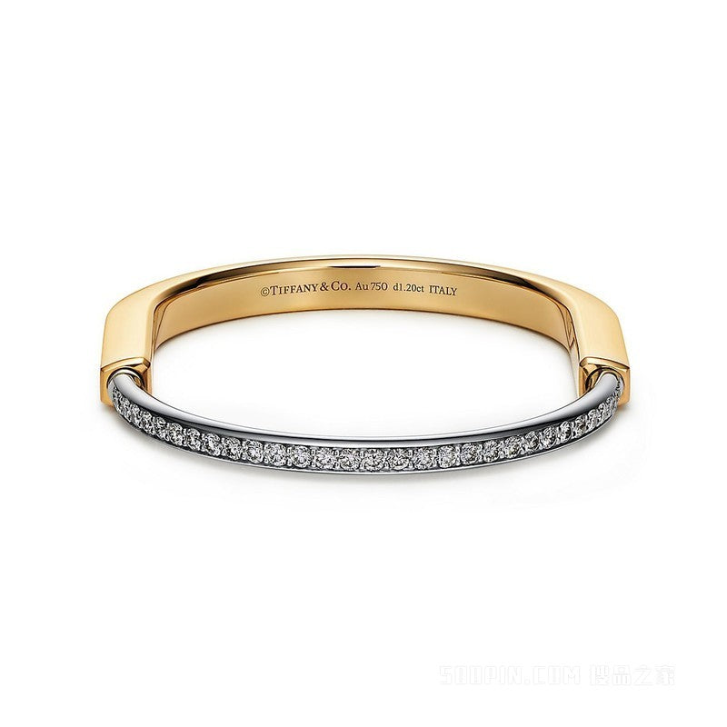 Lock Bangle Yellow & White Gold Bracelet Size Small