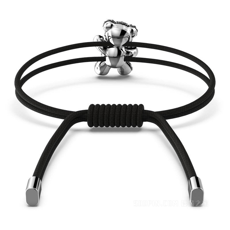 Teddy Bracelet, Bear, Black, Rhodium Plated