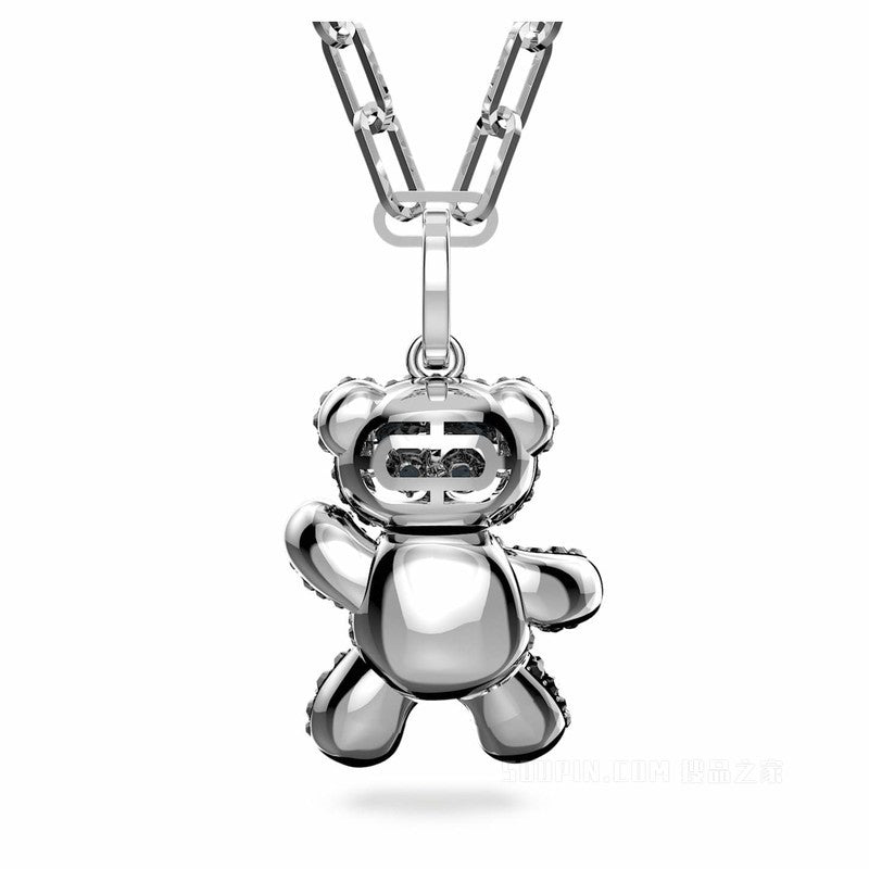 Teddy Pendant Necklace, Bear, Black, Rhodium plated