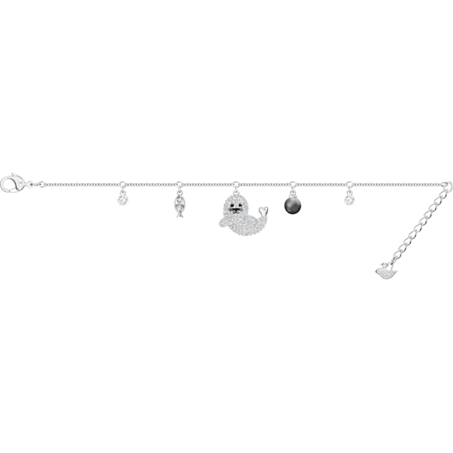 Crystal Polar Bracelet, Seal & Fish Motif, Rhodium Plated