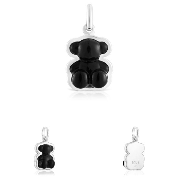 Silver Bold Bear pendant with onyx