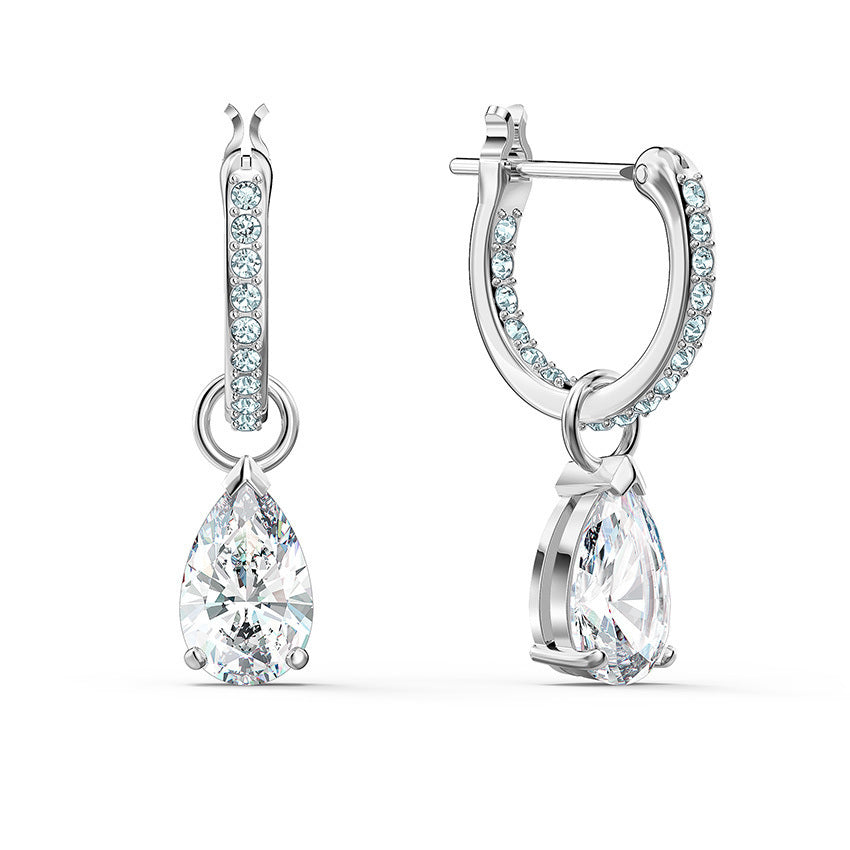 Attract drop earrings Pear cut, White, Rhodium plated