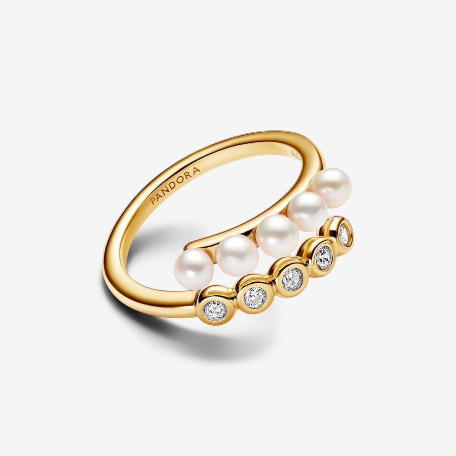 Treated Freshwater Cultured Pearls & Stones Open Ring Gold-plated