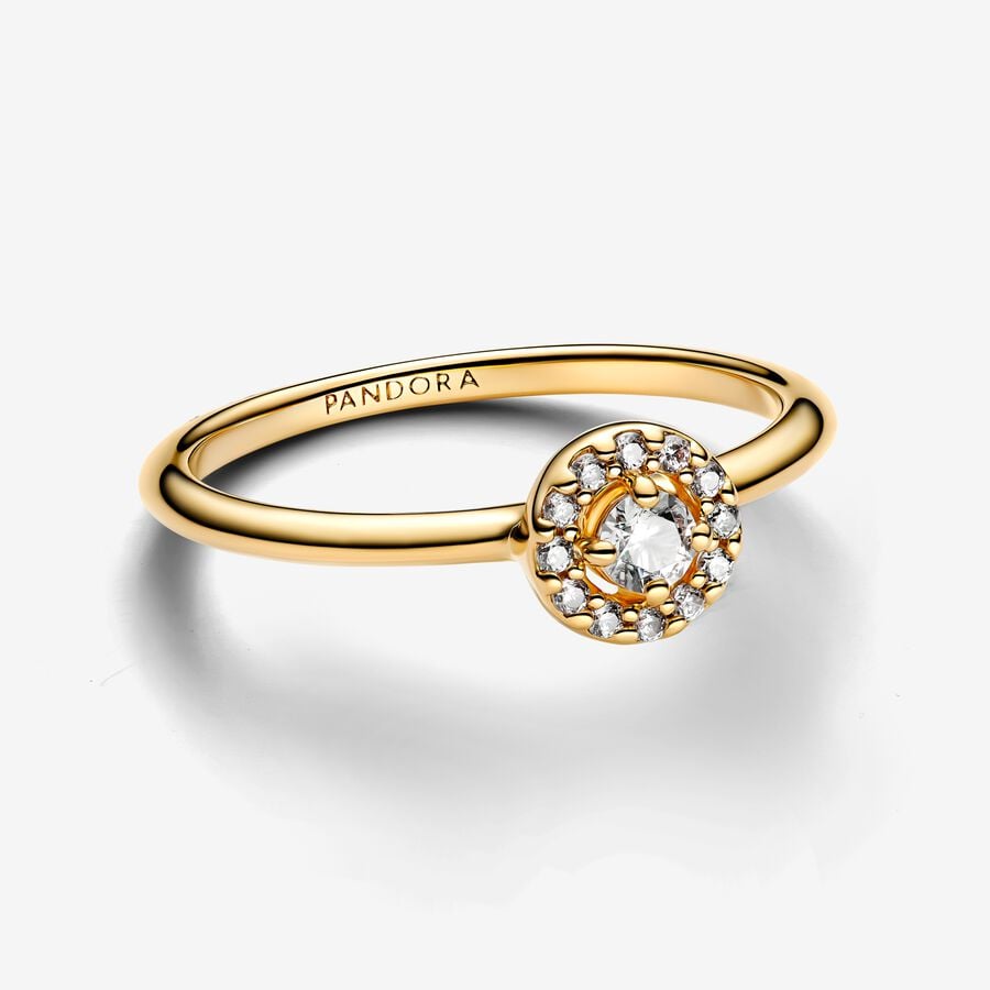 Gold-Plated Round Pave Halo Ring