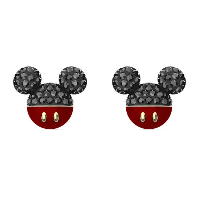 Mickey Pierced Earrings Black, Gold-tone plated