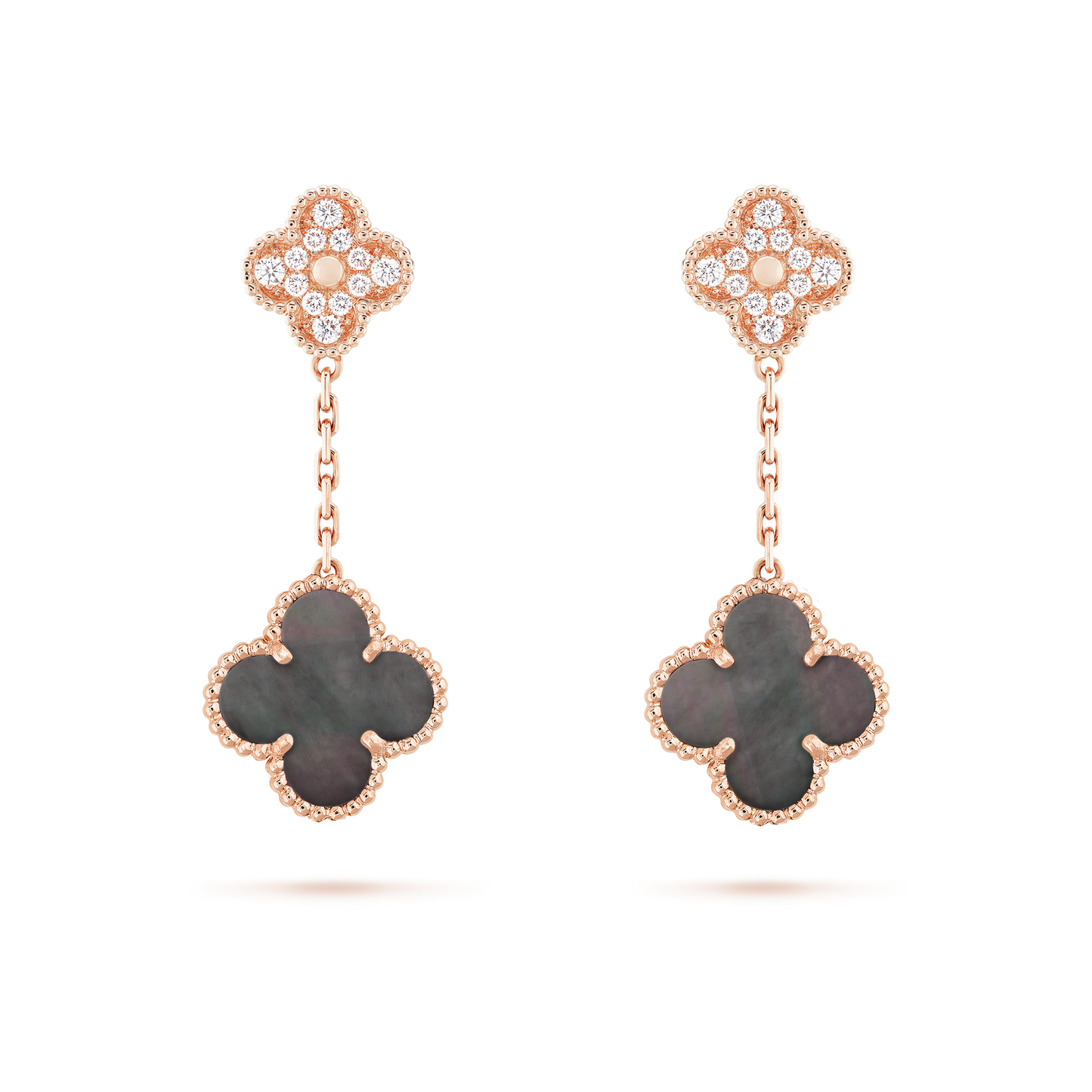 Four-Leaf-Clover Magic Alhambra earrings 2 motifs with Gray Mother-of-pearl and Diamond