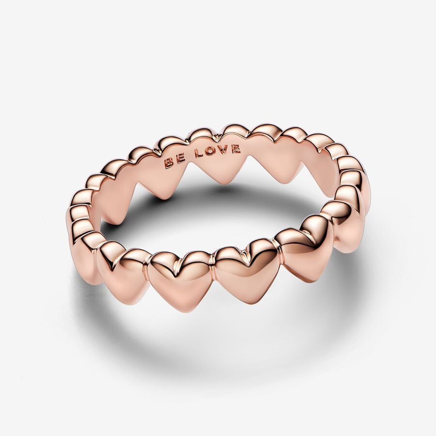 Rose Gold Row of Hearts Ring