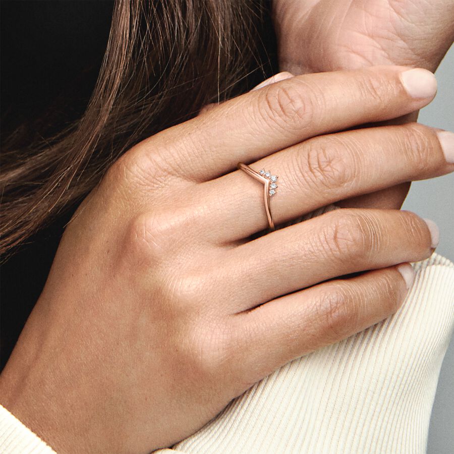 Tiara Wishbone Ring Rose Gold Plated