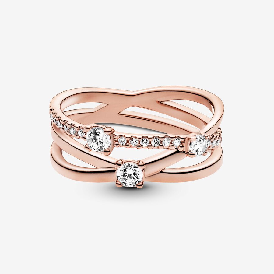 Rose Sparkling Triple Band Ring
