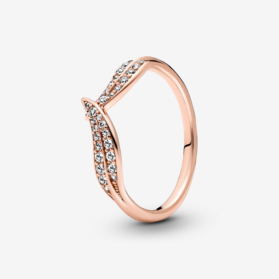 Sparkling Leaves Ring Rose Gold Plated