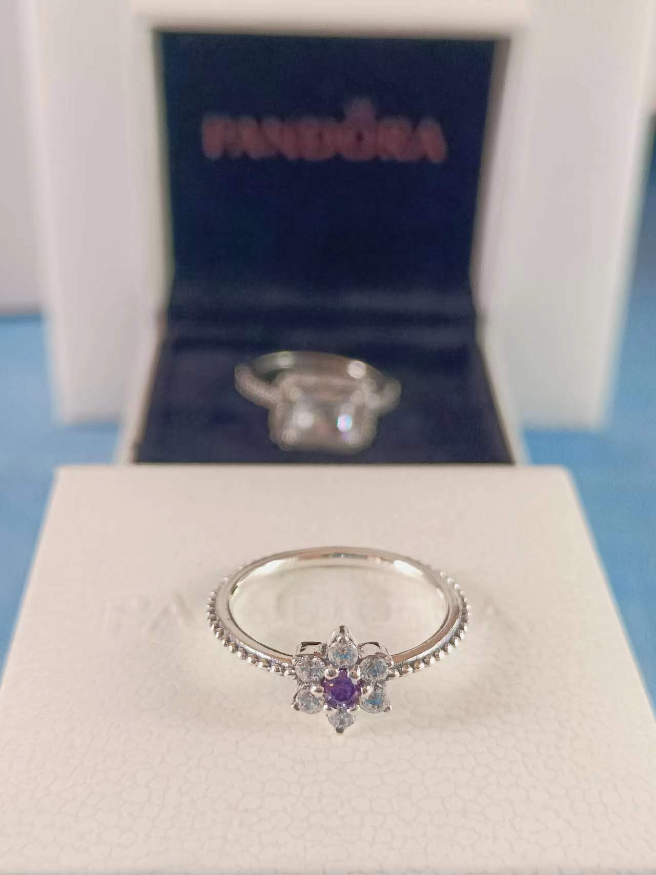 Forget Me Not Flower Ring with Purple Zirconia