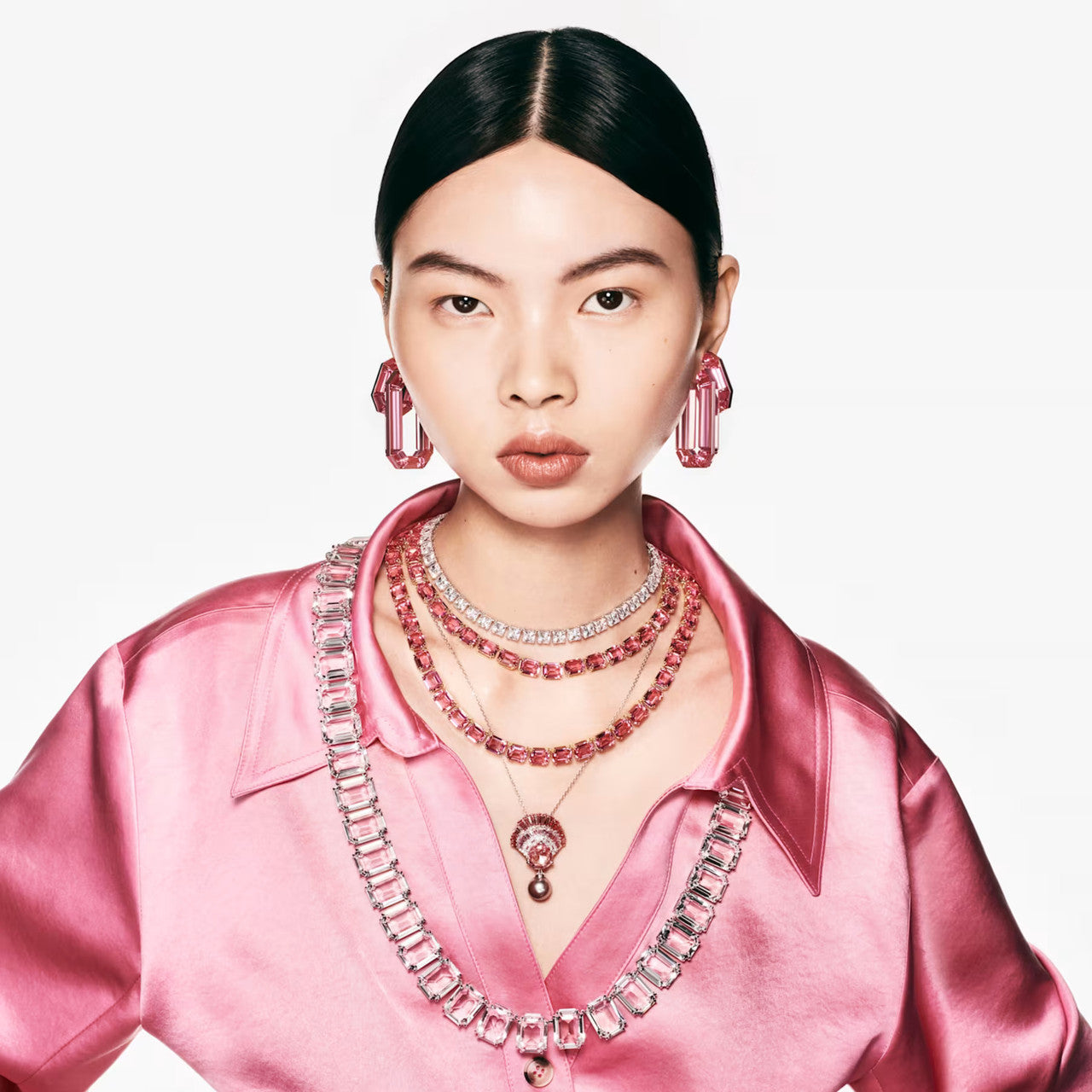 Millenia necklace, Octagon cut, Pink, Gold-tone plated