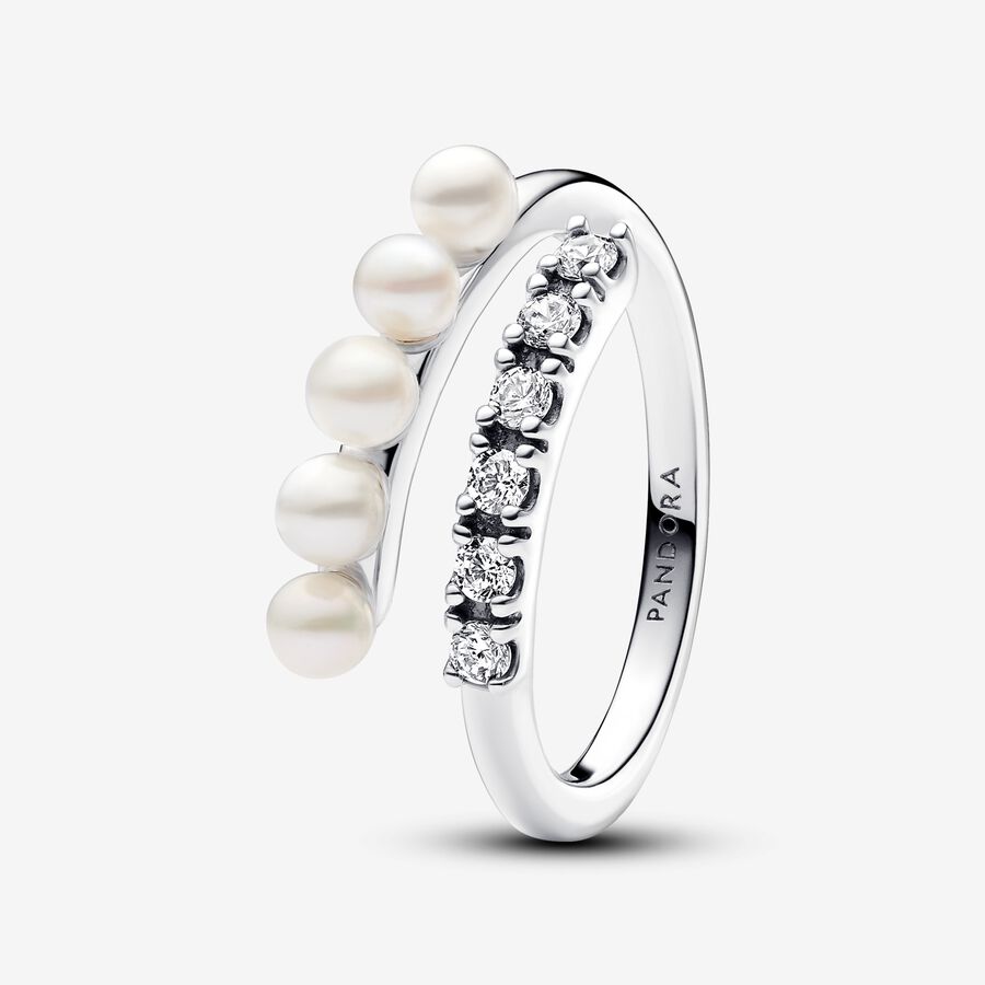 Treated Freshwater Cultured Pearls & Pavé Open Ring