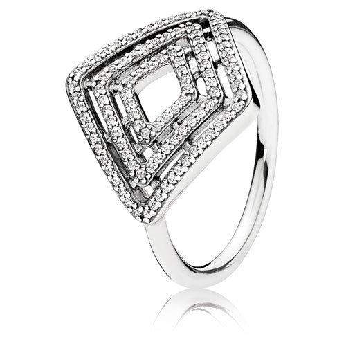Sterling Silver Geometric Lines Ring with Clear Zirconia