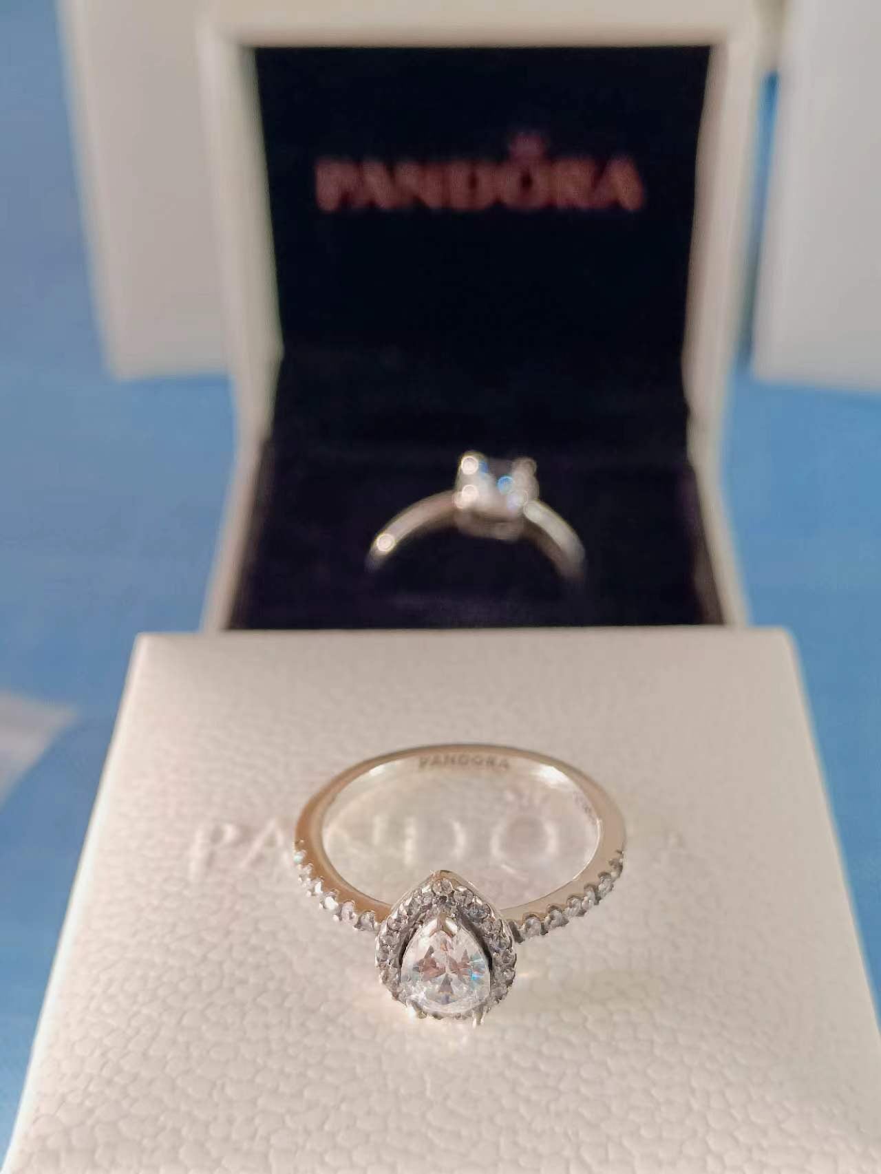 Sparkling Teardrop Halo Ring Sterling Silver