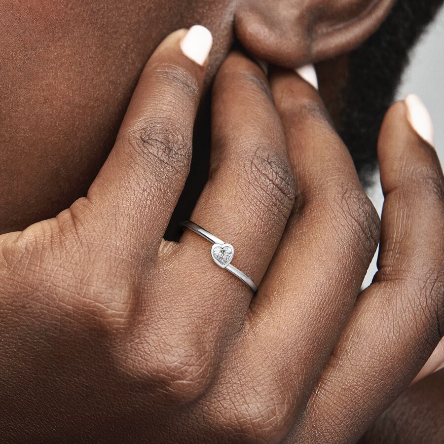 Clear Tilted Heart Solitaire Ring