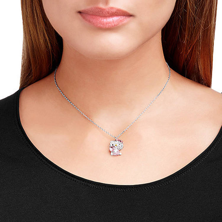 Hello Kitty Heart Pendant Necklace, Multi-colored, Rhodium Plated