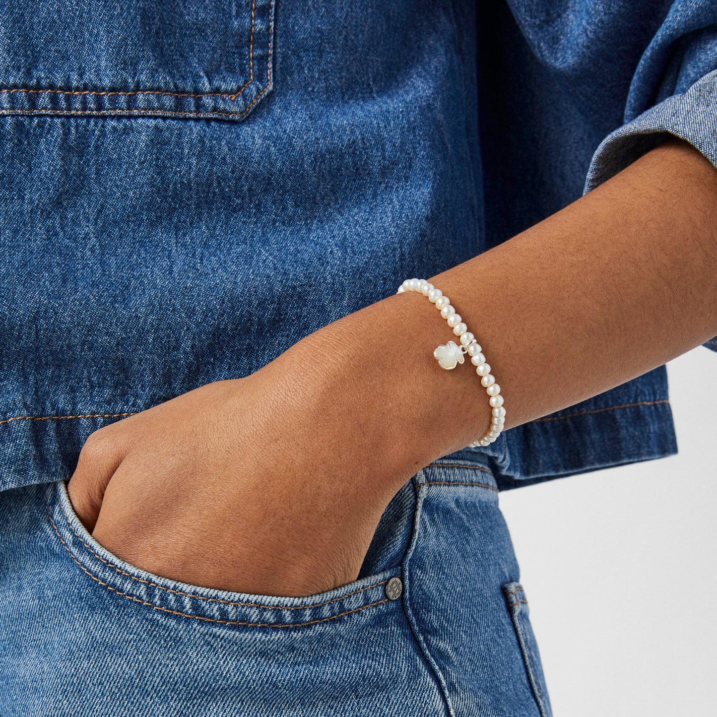 Silver Icon Color bracelet with pearls 18CM
