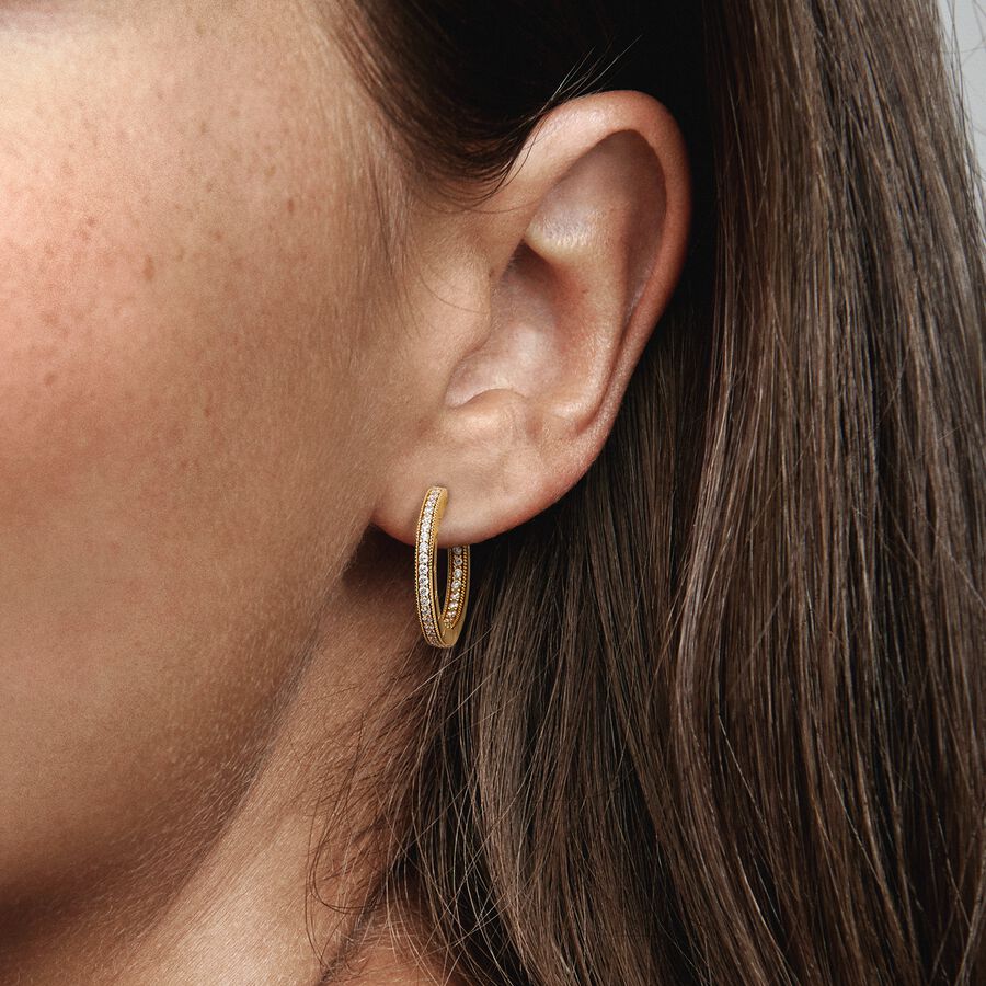 Signature Logo & Pavé Hoop Earrings