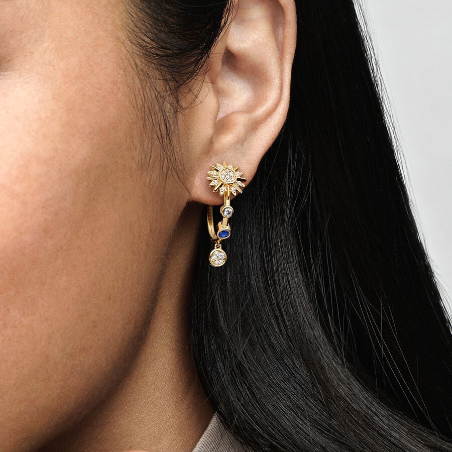 Two-tone Sparkling Solar System Hoop Earrings