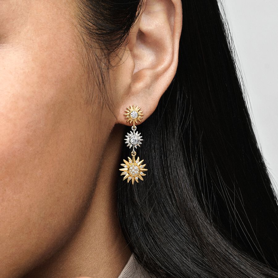 Two-tone Sparkling Triple Sun Drop Earrings