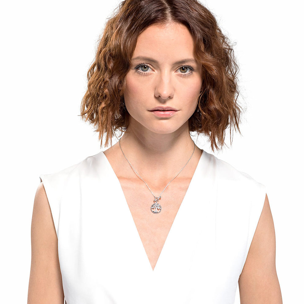 Symbolic Tree of Life Necklace, White, Rhodium plated