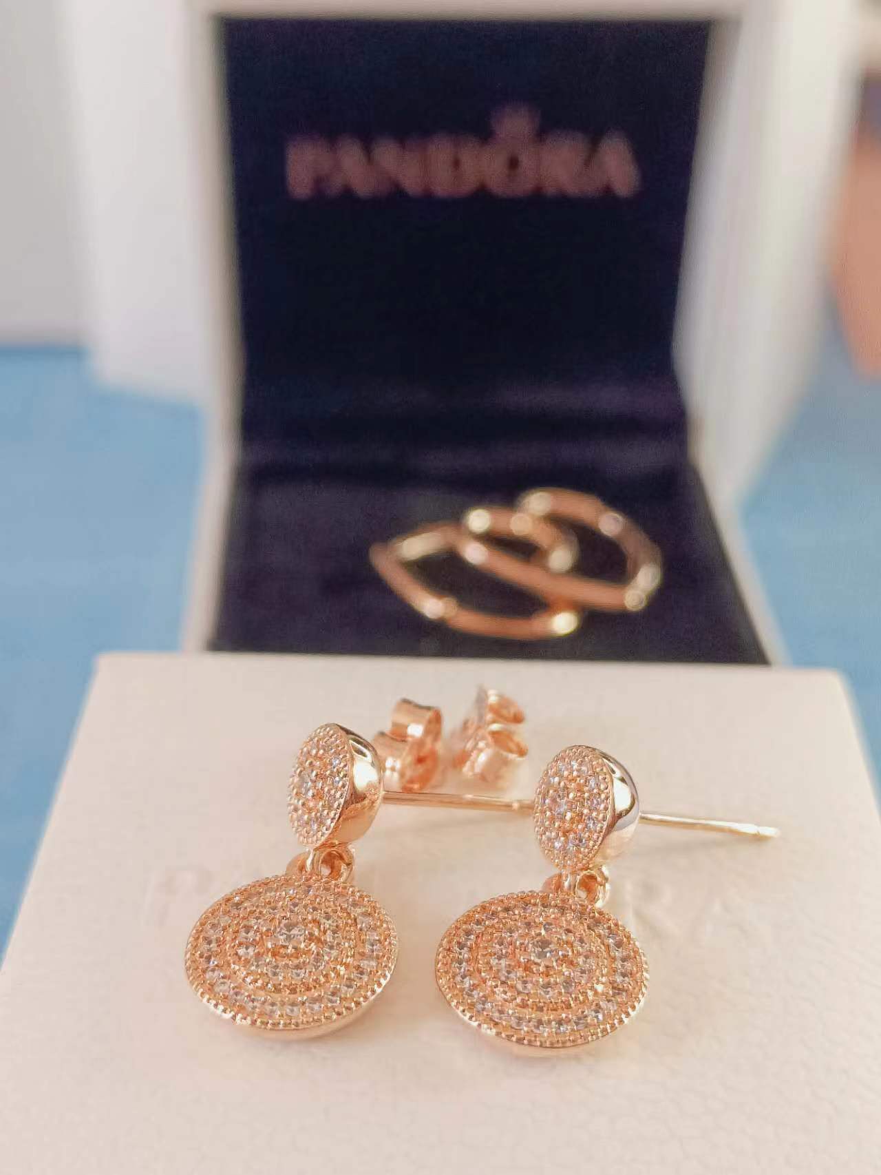 Rose Gold Radiant Elegance Discs Drops Earrings
