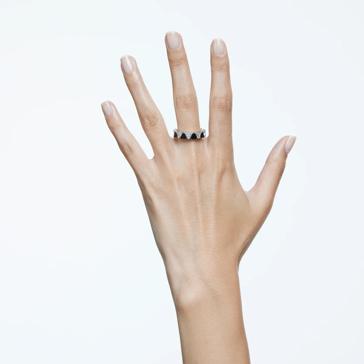 Ortyx Cocktail Ring Triangle Cut, Black, Rhodium Plated