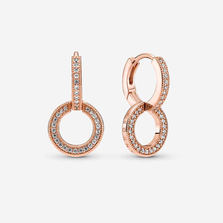 Sparkling Double Hoop Earrings Rose Gold Plated