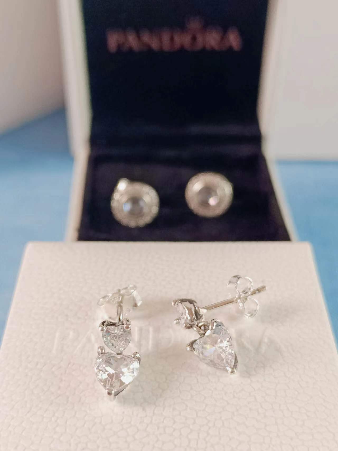 Double Heart Sparkling Stud Earrings