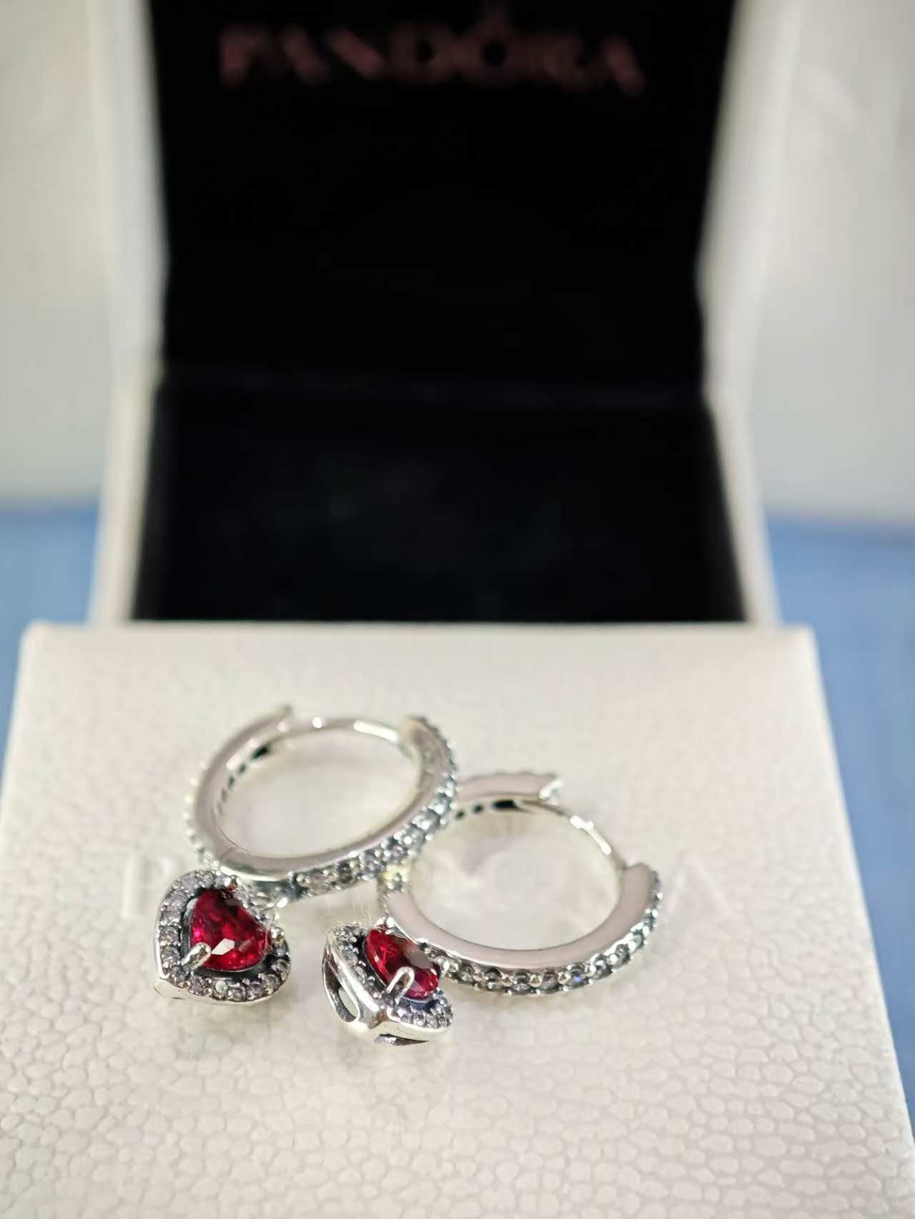 Sparkling Halo Red Heart Hoop Earrings