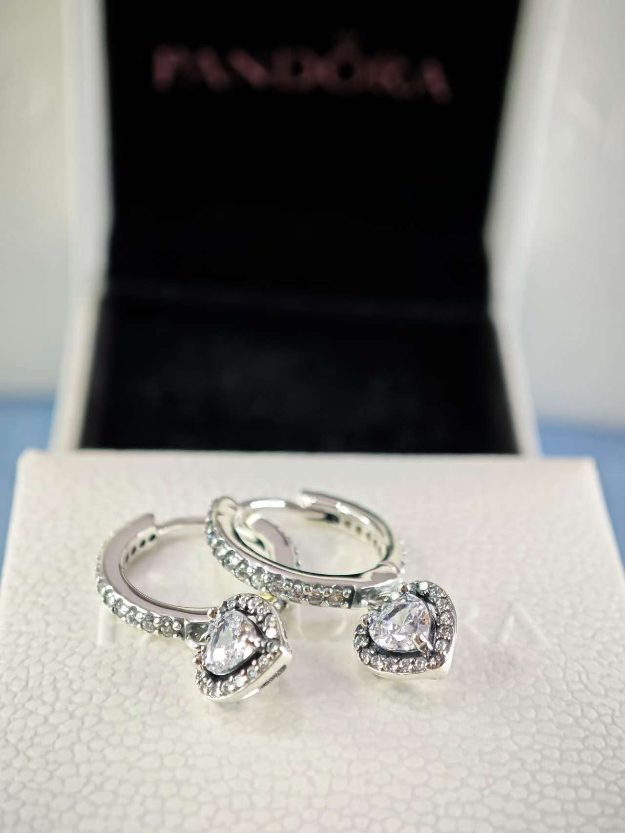Sparkling Halo White Heart Hoop Earrings