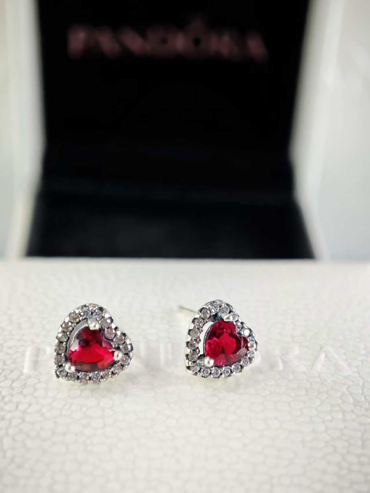Elevated Red Heart Stud Earrings Sterling