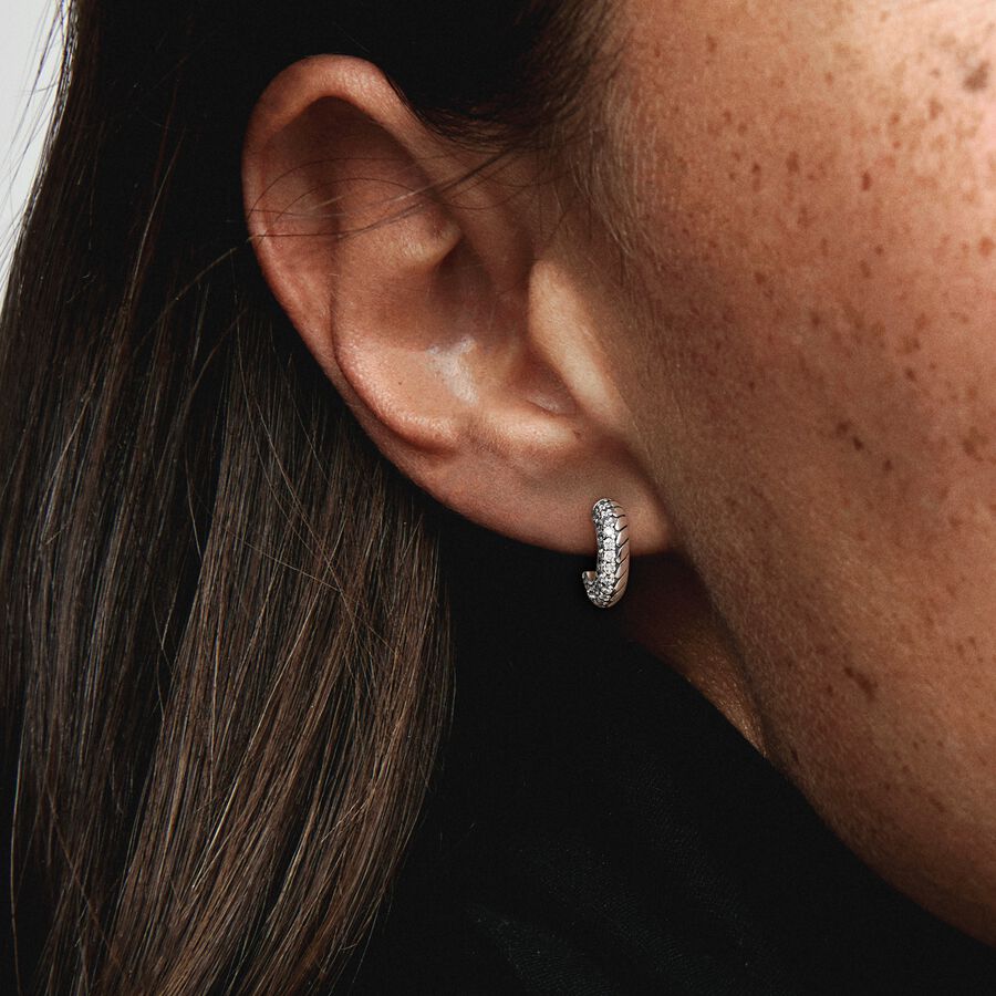 Pavé Snake Chain Pattern Hoop Earrings