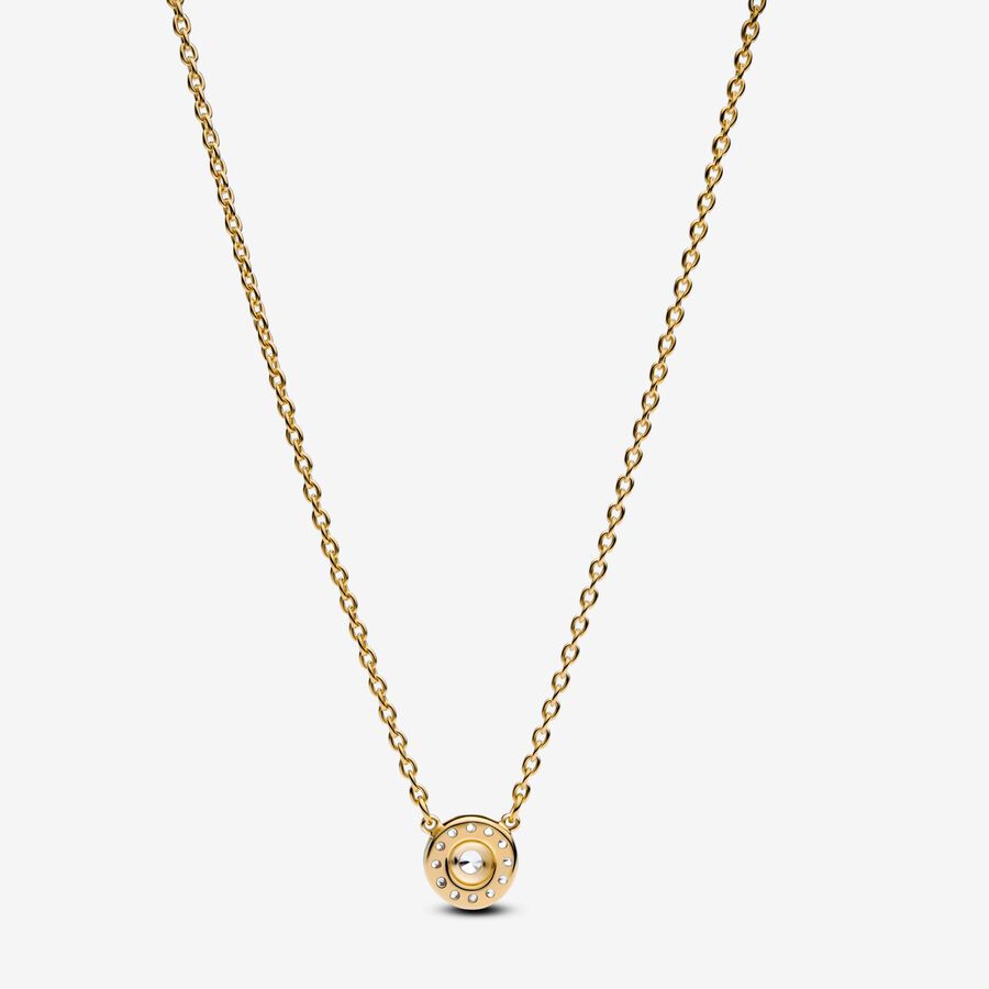Gold-Plated Round Pavé Halo Pendant Necklace