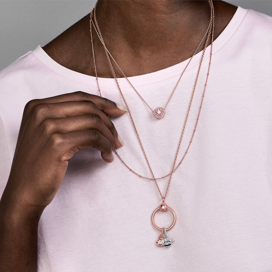 Rose Gold-Plated Small O Charm Carrier with Pink Zirconia