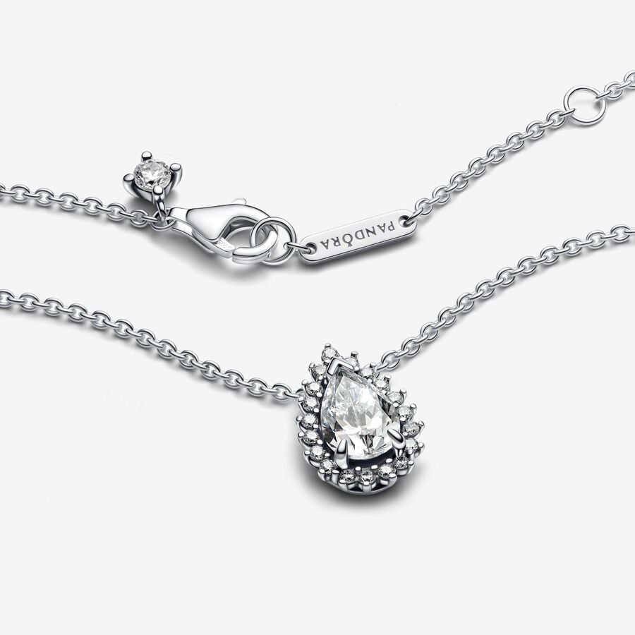 Sparkling Pear Halo Collier Necklace