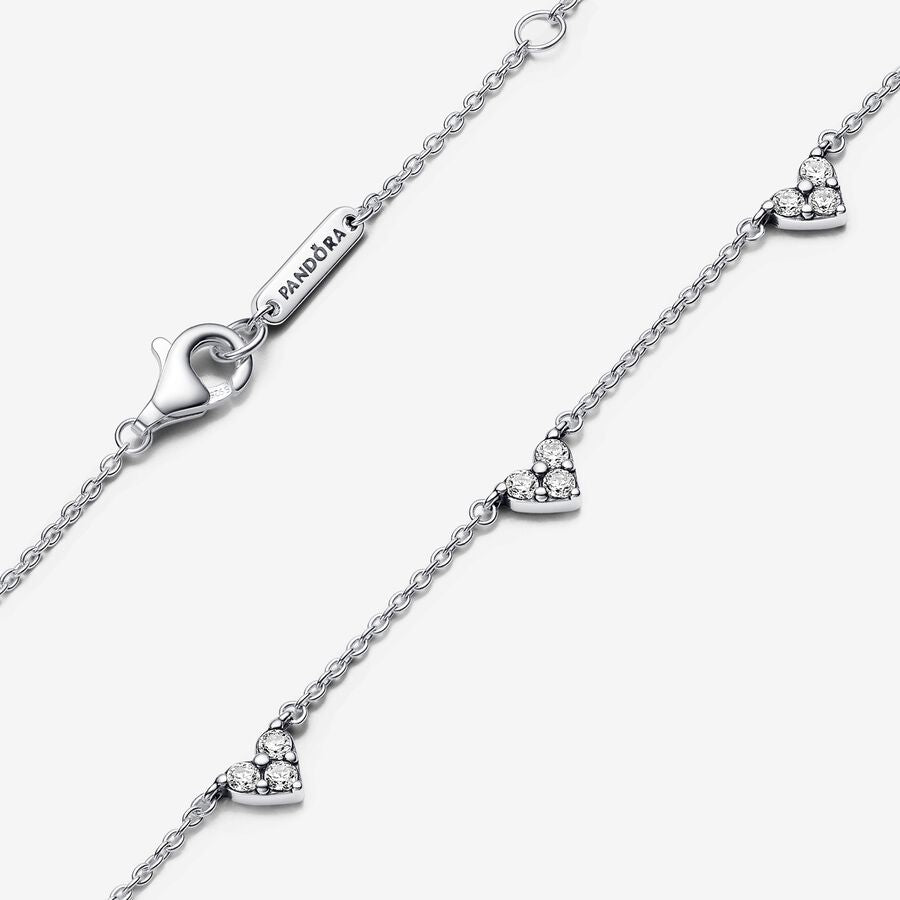 Triple Stone Heart Station Chain Necklace 45CM