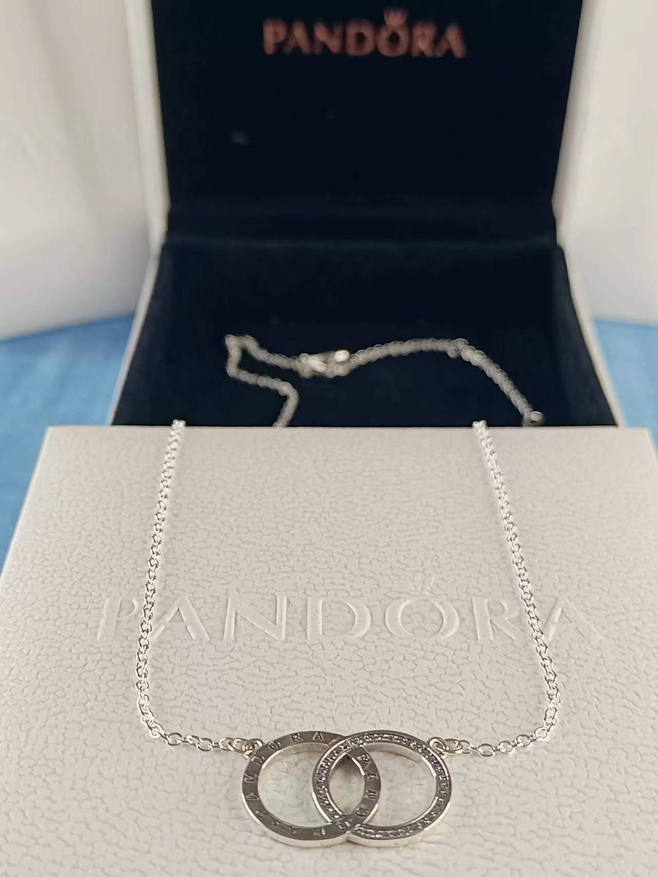 Circles Necklace with Clear Zirconia 45CM