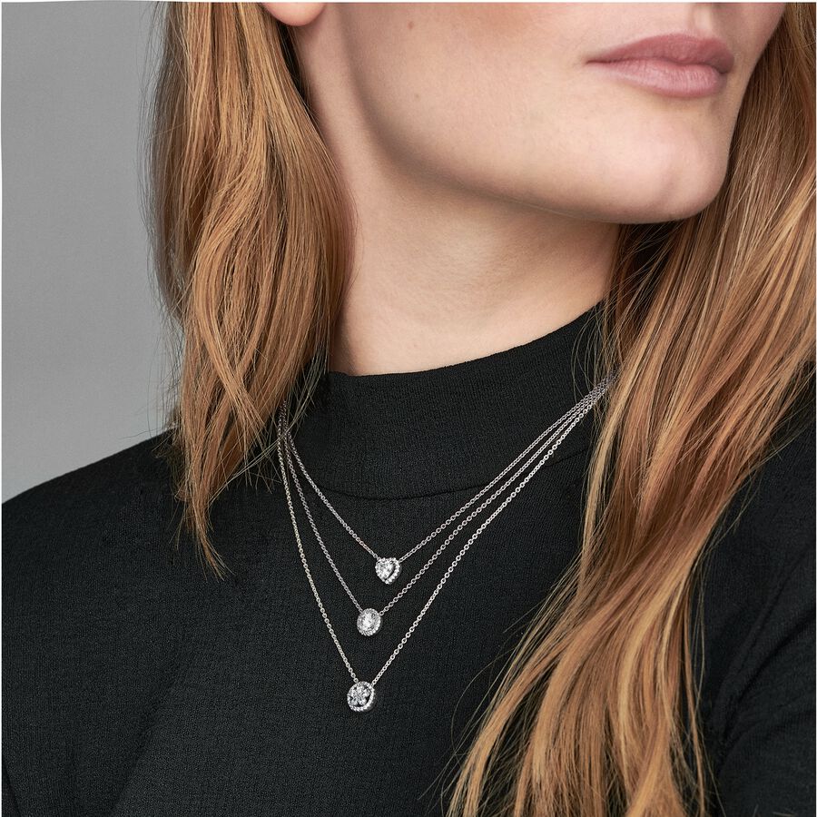 Sparkling Heart Halo Pendant Necklace 45CM