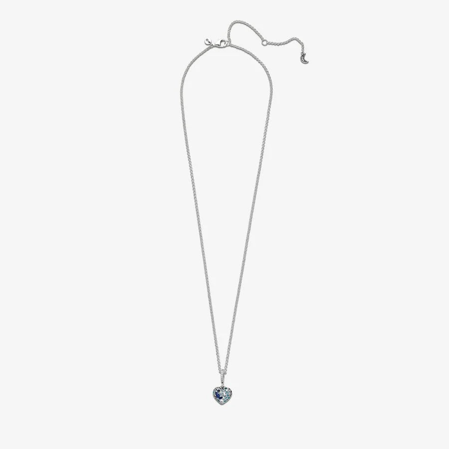 Sparkling Blue Moon and Stars Heart Necklace