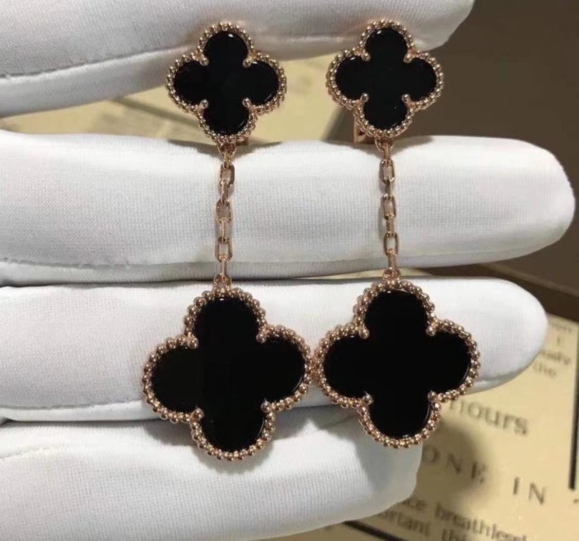 Four-Leaf-Clover Magic Alhambra Earrings Double Black Agate
