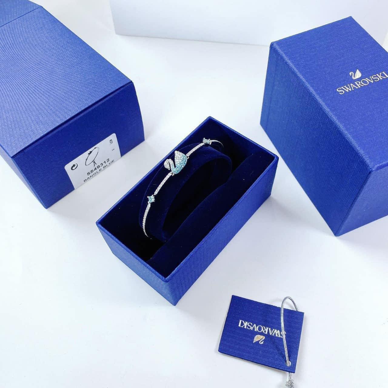 Iconic Swan Bangle, Blue, Rhodium plated