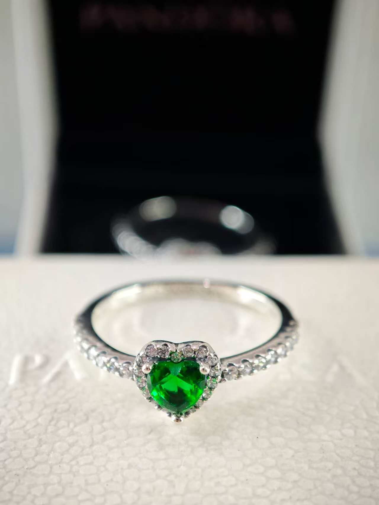 Sterling Silver Elevated Heart Green Ring