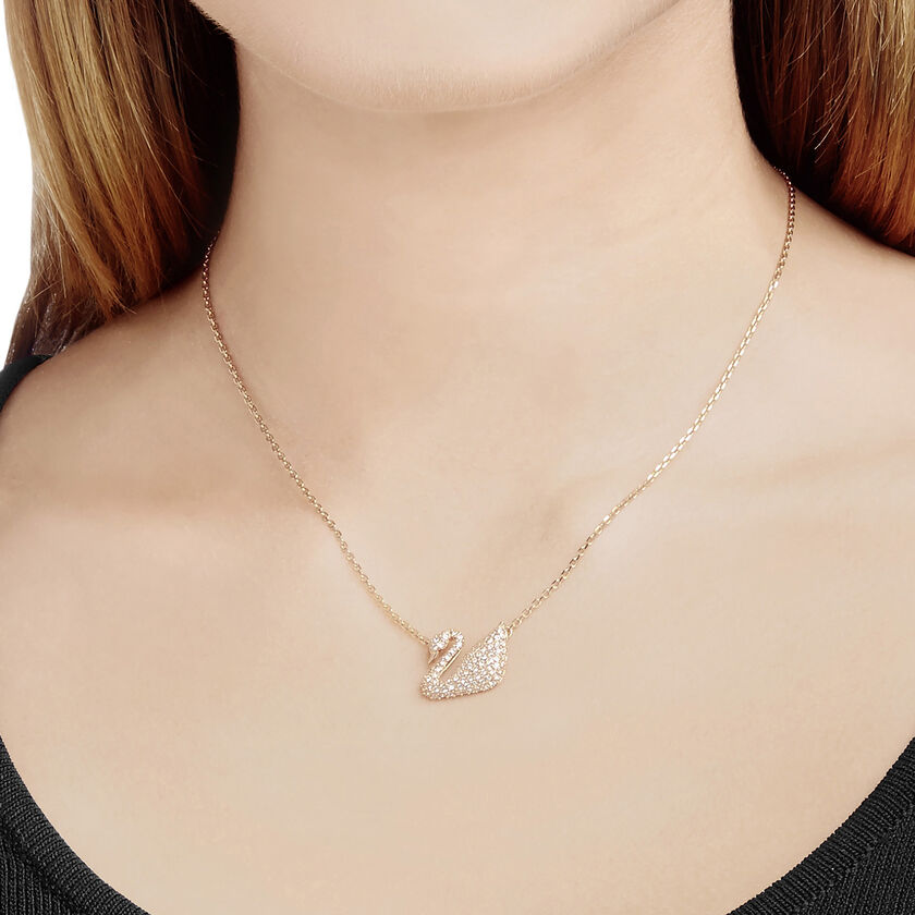 Swan Necklace 40CM, White, Rose Gold Plated