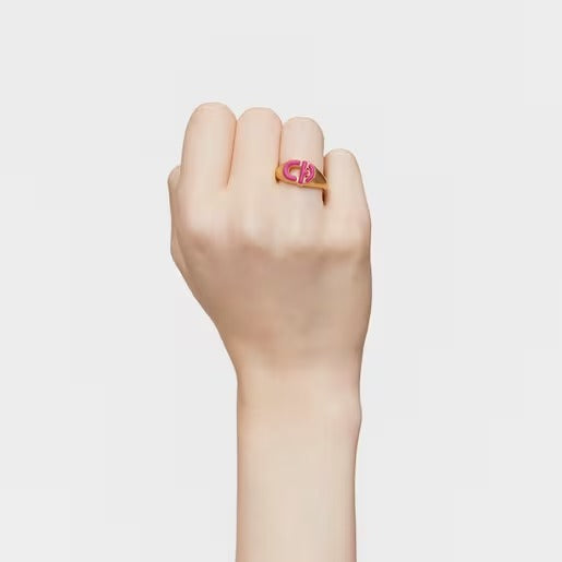 Signet Ring With Gold Plating Over Silver And Fuchsia-Colored Enamel Manifesto