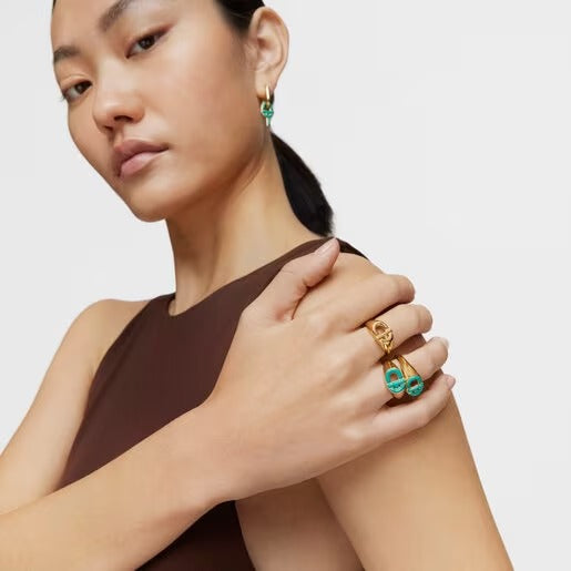 Signet Ring With Gold Plating Over Silver And Green Enamel Manifesto