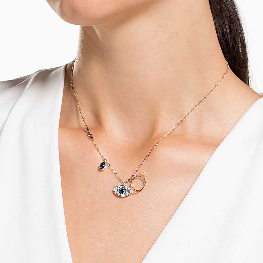 Symbolica Pendant Necklace, Evil eye, Blue, Mixed metal finish
