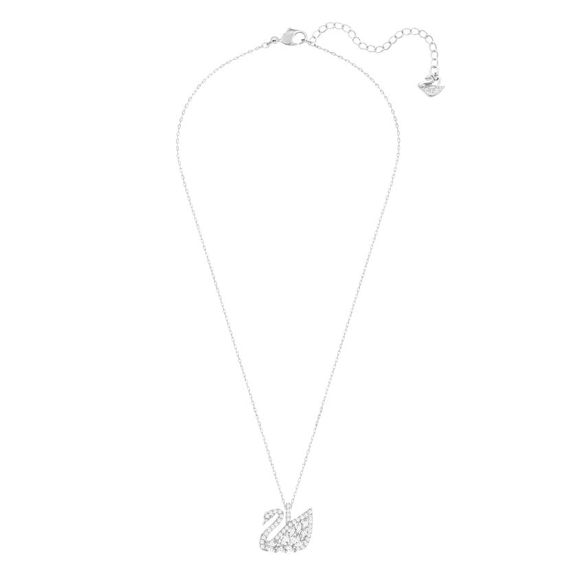 Swan Lake Pendant Necklace, Small, White, Rhodium Plating