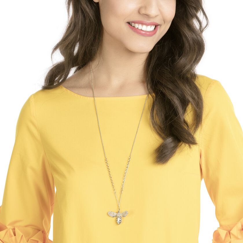 Lisabel Pendant Necklace 85CM, White, Gold Plating